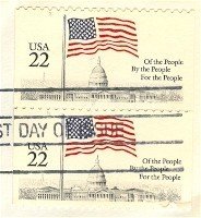 Flag Over the Capitol Building 22 cent Stamp Vertical Pair FDI SC 2U6 First Day Issue