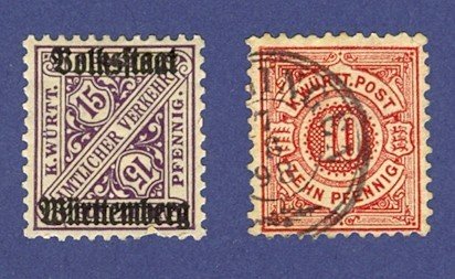 Wurttemberg 2 stamps from 1875 to 1918