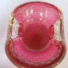 VINTAGE MURANO CASED CRANBERRY BULLICANTE BOWL Barbini Seguso era Cased & Controlled Bubble