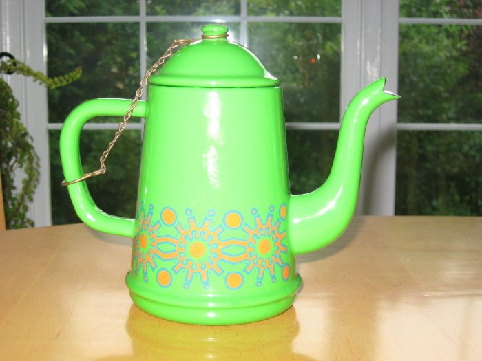 RETRO Modernist Holland Enamelware Tea or Coffee Pot Atomic Starburst