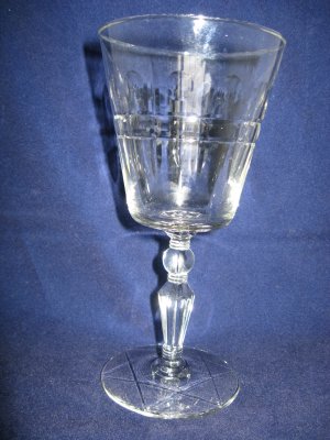 Libbey Rock Sharpe Water Goblet - Pattern #3006 Jefferson Stem w/ Wayne Cutting