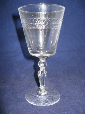 Libbey Rock Sharpe Water Goblet - Pattern #3006 Jefferson Stem w/ Laurel Cutting