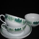 Arabia of Finland Green Laurel Lot of 3 Cups & 2 Saucers- Retro MCM Scandinavian China
