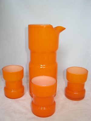 Vintage Mid-Century Anchor Hocking Orange Juice Glasses and Pitcher/Carafe