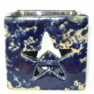 Bennington Potters VT Blue Agate STAR Candle Holder Signed DG David Gil #1844 - Vintage Spongeware