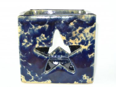 Bennington Potters VT Blue Agate STAR Candle Holder Signed DG David Gil #1844 - Vintage Spongeware
