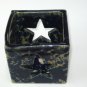 Bennington Potters VT Blue Agate STAR Candle Holder Signed DG David Gil #1844 - Vintage Spongeware