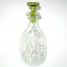 Blenko #49 Pinch Crackle Glass Decanter w/ Olive Green Stopper- Vintage 1960s MCM Bottle