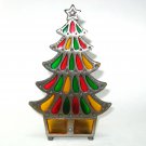 Vintage Napco Japan Cast Iron & Stained Glass Christmas Tree Candle Holder MCM Napcoware