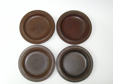 Arabia Finland RUSKA Ulla Procope Set of 4 Bread Dessert Plates - MCM Brown Stoneware Dishes