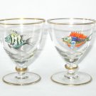 Set 4 Vintage Novelty Cocktail Bar Glasses Hand Painted 3-D Sport Fish Variety - MCM Stems