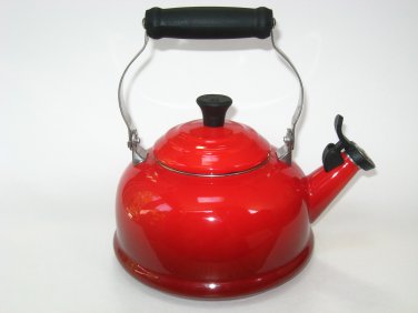 Le Creuset Red Ombre Enamel Teakettle 1.7 QT Whistling Tea Kettle Classic EUC