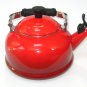 Le Creuset Red Ombre Enamel Teakettle 1.7 QT Whistling Tea Kettle Classic EUC