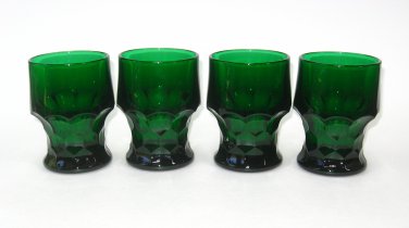 Set 4 Anchor Hocking Forest Green Georgian Water Glass 4.25" Tumblers Vintage EUC