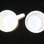 2 Smiley Happy Face White Milk Glass Mugs Vintage Glasbake ?  Red & Yellow