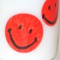 2 Smiley Happy Face White Milk Glass Mugs Vintage Glasbake ? Red & Yellow