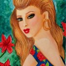 Lily Rose 6x8 Mixed Media Original Painting Fashion Illustration Portrait Floral Art