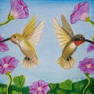 Hummingbirds In Paradise 6x8 Colored Pencil Original Painting Drawing Birds Bird Art