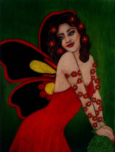 Summertime Fairy 9x12 Colored Pencil Original Painting Drawing Fantasy Fairy Art