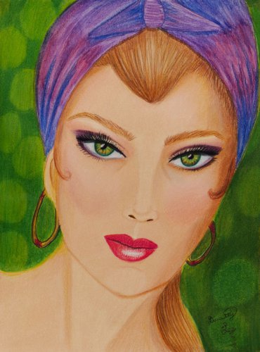 Head Scarf 9x12 Colored Pencil Original Painting Drawing Fashion Illustration Portrait Art