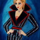 Lady In Plaid 9x12 Mixed Media Original Painting Drawing Fashion Illustration Portrait Art
