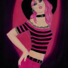 Hot Pink 8x10 Colored Pencil Original Painting Drawing Fashion Illustration Portrait Art