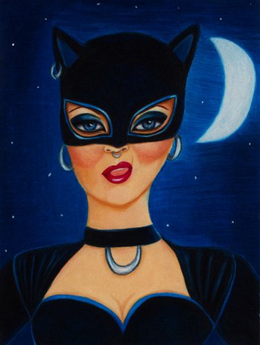 Modern Classic: Cat 9x12 Mixed Media Original Painting Drawing Fashion Illustration Portrait Art