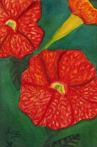 Tequila Sunrise Calibrachoa Flowers ACEO ATC Mixed Media Original Painting Drawing Floral