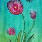 Lacey Tulips 7x10 Mixed Media Original Painting Drawing Flower Floral Stylized Art Butterfly