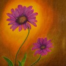 Purple Daisies on A Golden Summer Day 9x12 Colored Pencil Original Painting Floral Art Flower