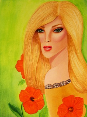 Femmes & Florals: Helena and Her Hibiscus Flowers 9x12 Original Painting Fashion Illustration