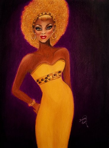 Golden Girl 9x12 Colored Pencil Original Painting Drawing Fashion Illustration Portrait