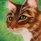 Tabitha 6X8 Original Painting Mixed Media Cat Pet Portrait Art Tabby Green Eyes