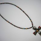 necklace cross black flowers