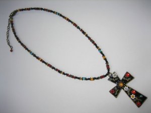 necklace cross black flowers