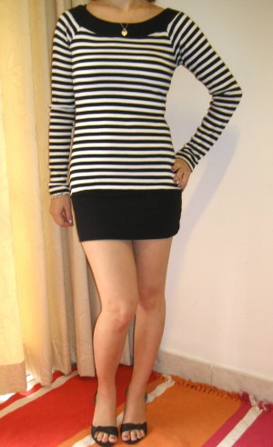 Long Sleeve Black & White Top