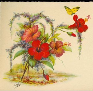 EG Barnhill 1930s Signed Old Florida Print Hibiscus Highwaymen Style Mint!