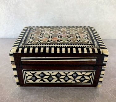 Vintage Desert Designs Wooden Mosaic Mother of Pearl-Bone-Wood Inlaid Trinket Box
