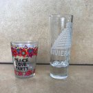 Set of Two Shot Glasses - Tall Riviera Maya Mexico and Short Peace Love Party