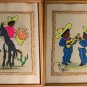 Vintage Original Bueno Mexico Colorful Paintings on Burlap Folk Art Under Glass - 1970's