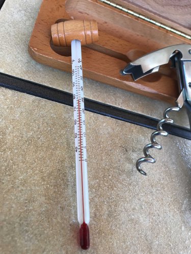 Vintage Wine Thermometer and Corkscrew in Wood Case - 1980's