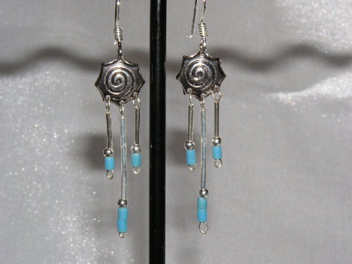 STERLING SILVER and TURQUOISE WINDCATHER EARRINGS
