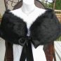 Black Faux Mink Fur Shawl With Bows