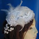 Ivory lace bridal hat with pearls and rhinestones accent