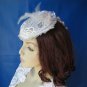 Ivory lace bridal hat with pearls and rhinestones accent