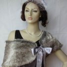 Grey Faux Fox Fur Bridal Stole Shawl