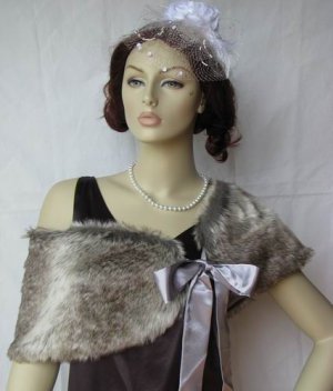 Grey Faux Fox Fur Bridal Stole Shawl