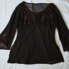 $12.99 Evening,Plus1X,2X,3X,Sequins Pink,Dark Brown,Top,Blouse