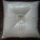 $12.99_New - PEARL +  Crystal RIBBON BRIDAL WEDDING RING BEARER PILLOW white color
