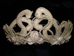 $20 Bridal Wedding Veil Prom Pageant Pearl & cristals Loop- Round Tiara, Crown Headband